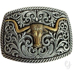 Texas Longhorn Belt Buckle – Western Cowgirl Engraved Style – Southwestern Steer